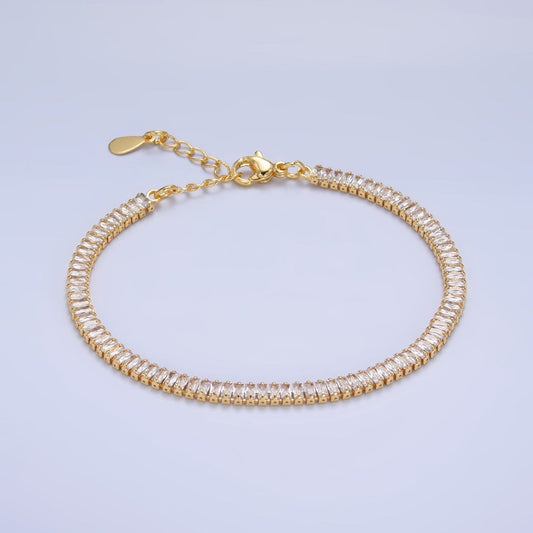 24K Gold Filled 3.5mm Clear CZ Baguette 7 Inch Tennis Bracelet