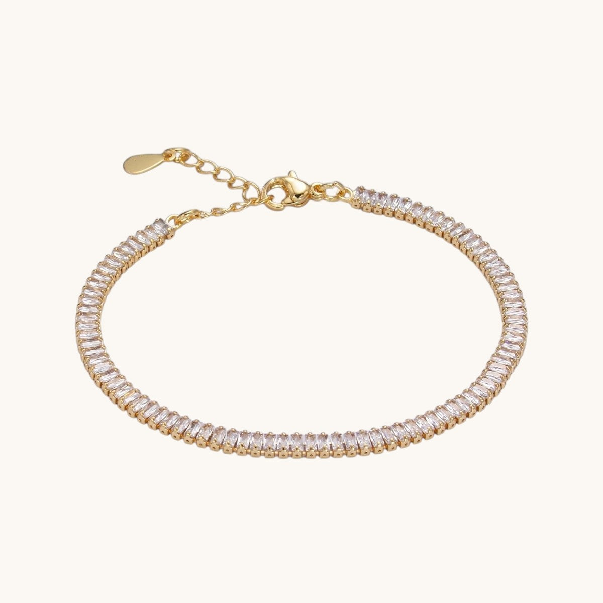 24K Gold Filled 3.5mm Clear CZ Baguette 7 Inch Tennis Bracelet