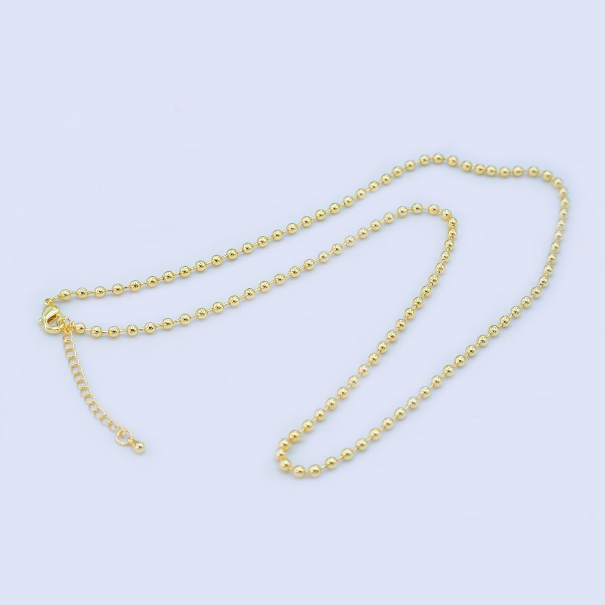 24K Gold-filled 3mm Bead Bar 16 Inch or 18 Inch Necklace with Extender