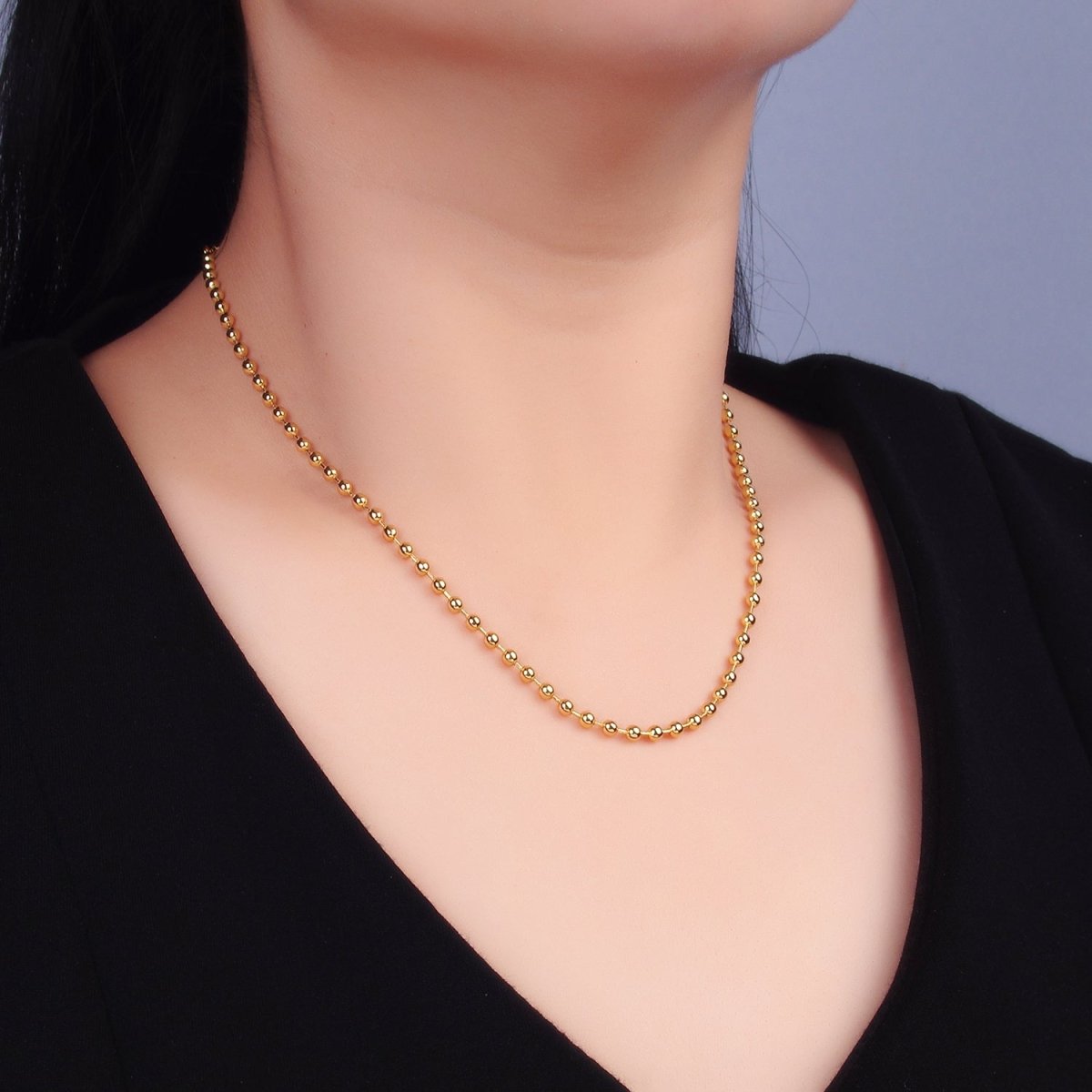 24K Gold-filled 3mm Bead Bar 16 Inch or 18 Inch Necklace with Extender