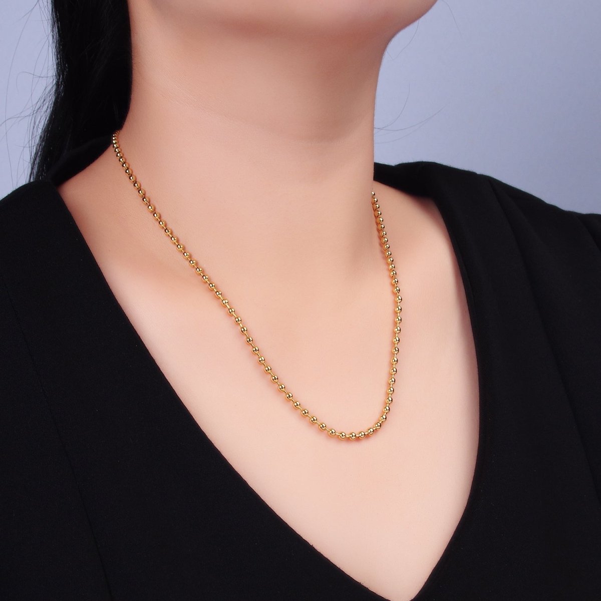24K Gold-filled 3mm Bead Bar 16 Inch or 18 Inch Necklace with Extender