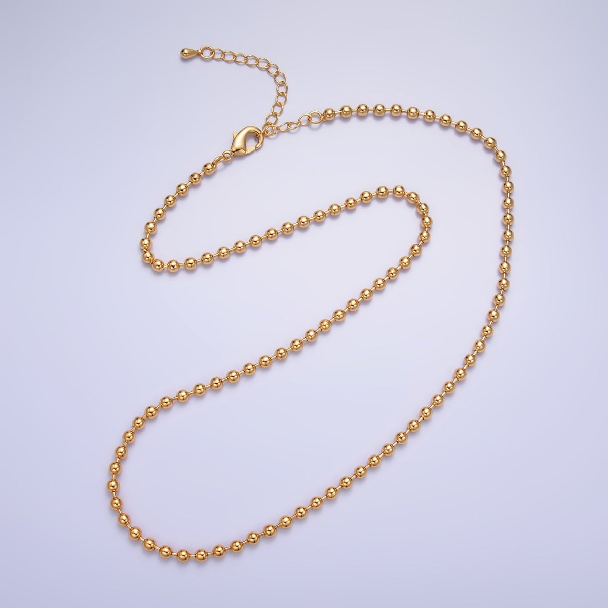 24K Gold-filled 3mm Bead Bar 16 Inch or 18 Inch Necklace with Extender