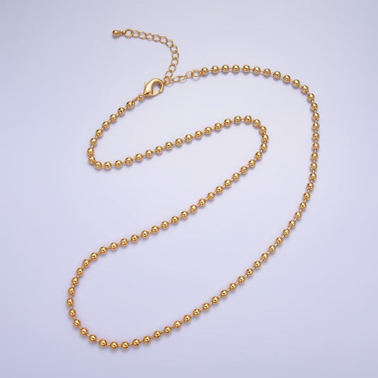 24K Gold-filled 3mm Bead Bar 16 Inch or 18 Inch Necklace with Extender