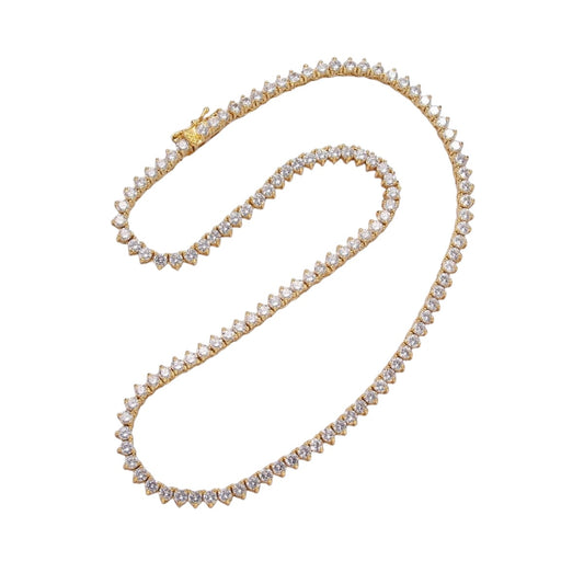 Stunning 24K Gold Filled 4.2mm Clear CZ Three-Prong Tennis 16 Inch Necklace