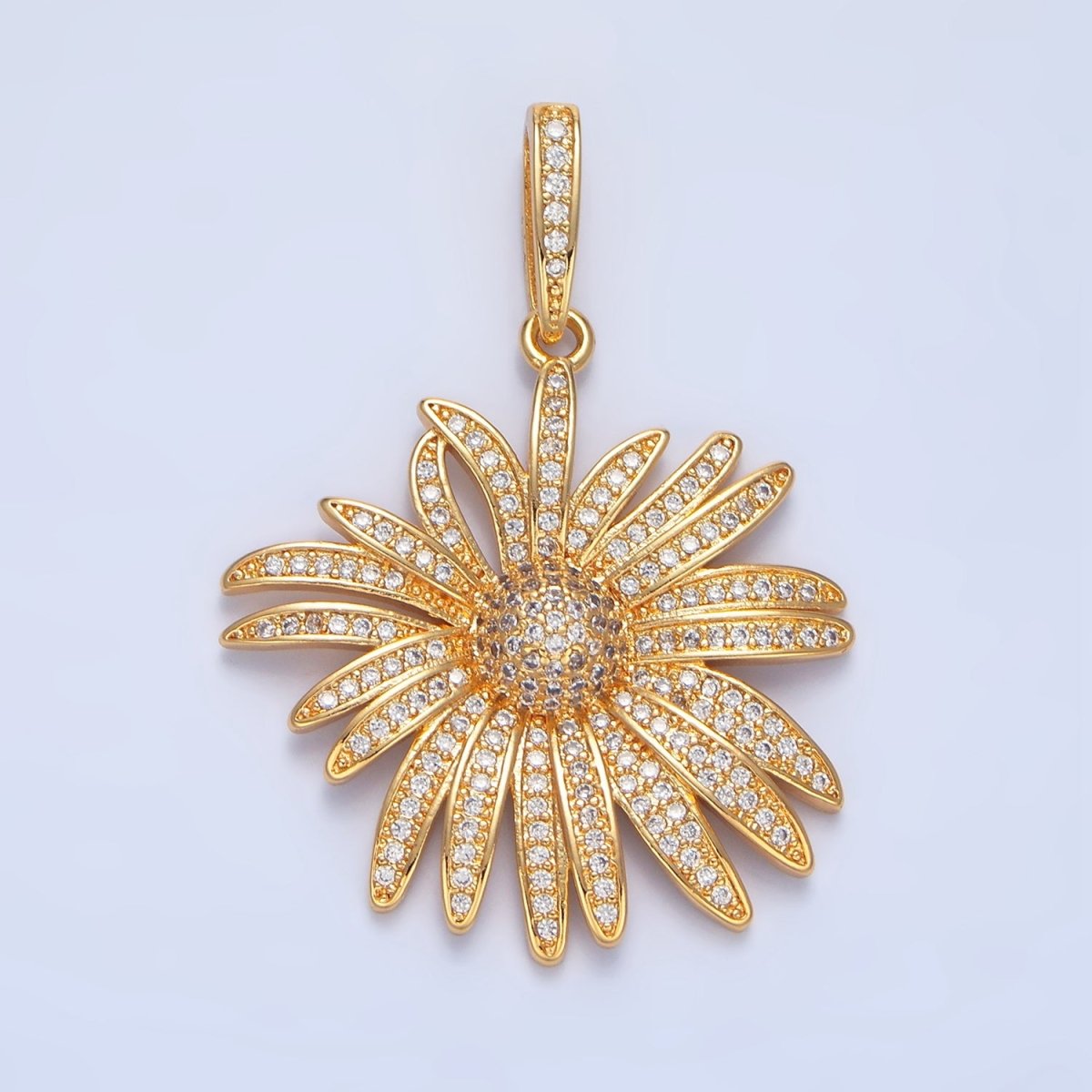 Large 24K Gold-Filled 43mm Micro Pave CZ Flower Pendant