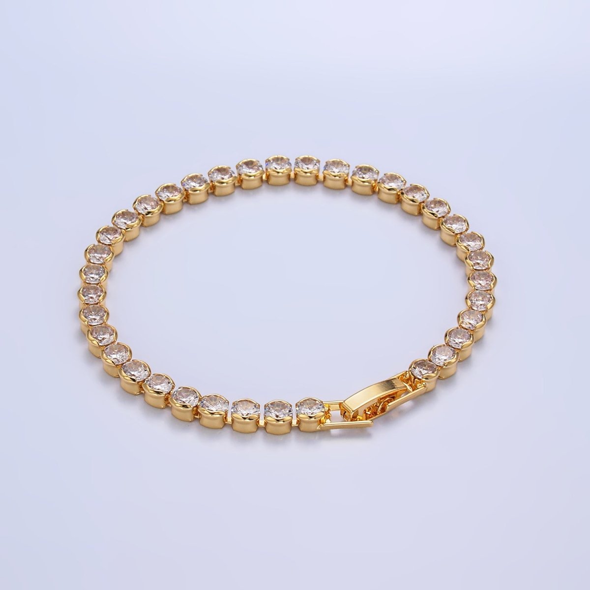 24K Gold Filled 4.5mm Clear Round CZ Bezel 7 Inch Tennis Bracelet
