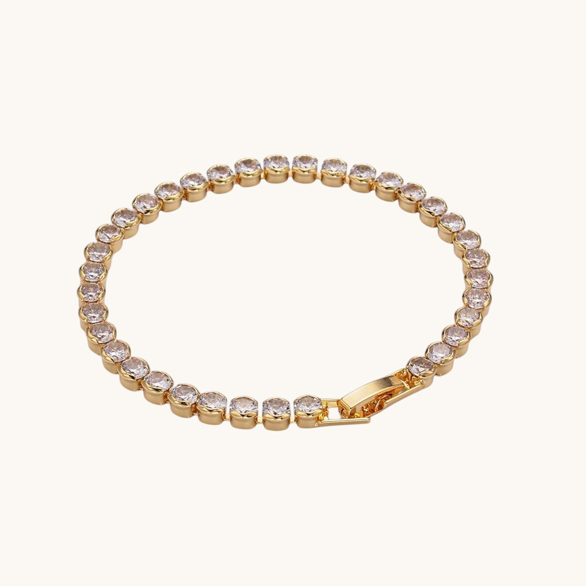 24K Gold Filled 4.5mm Clear Round CZ Bezel 7 Inch Tennis Bracelet