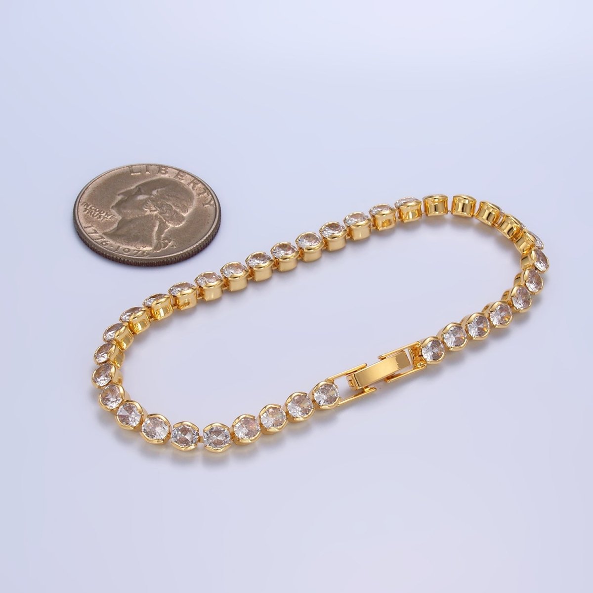 24K Gold Filled 4.5mm Clear Round CZ Bezel 7 Inch Tennis Bracelet