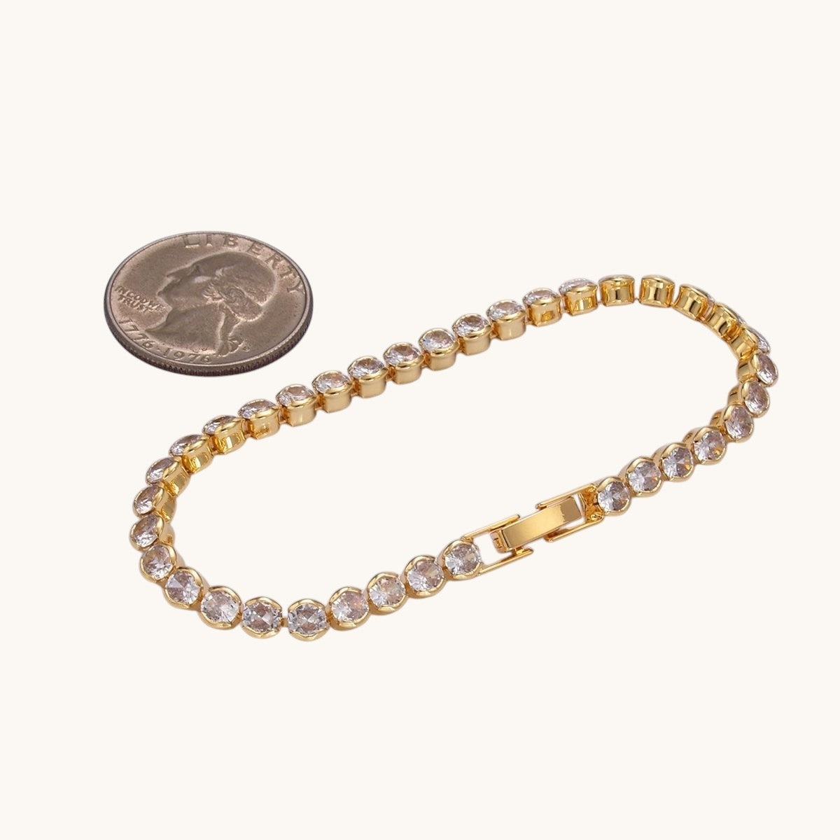 24K Gold Filled 4.5mm Clear Round CZ Bezel 7 Inch Tennis Bracelet