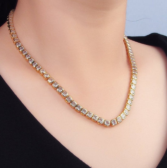 Gorgeous 24K Gold Filled 5.3mm Princess Cut CZ Tennis Chain 16 Inch Necklace