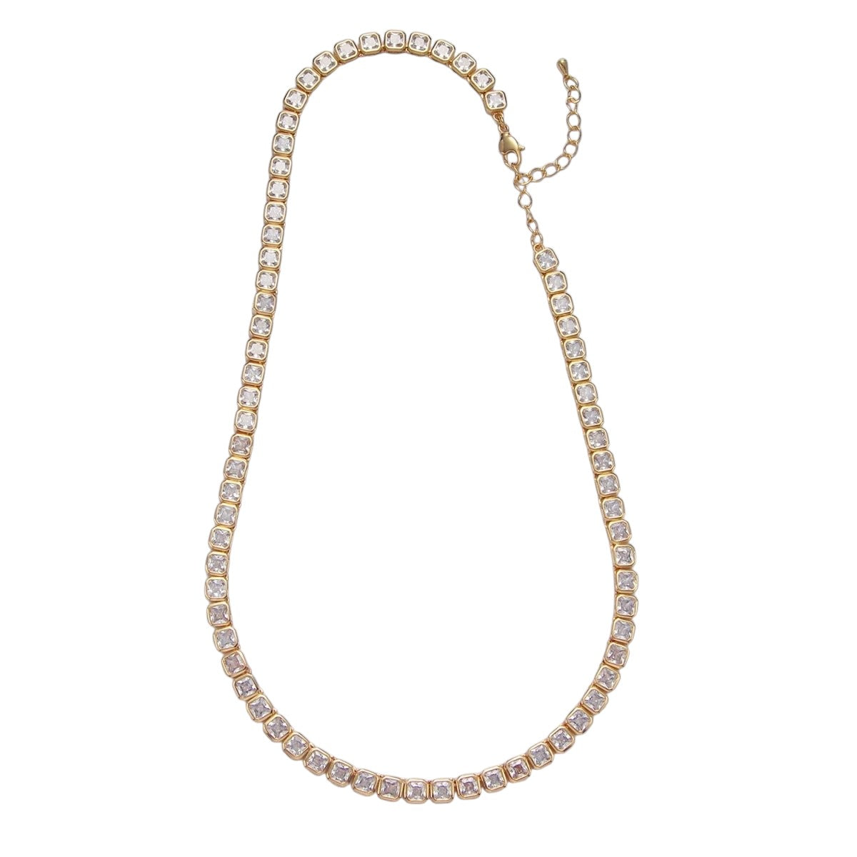 Gorgeous 24K Gold Filled 5.3mm Princess Cut CZ Tennis Chain 16 Inch Necklace