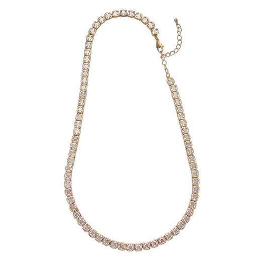 Gorgeous 24K Gold Filled 5.3mm Princess Cut CZ Tennis Chain 16 Inch Necklace