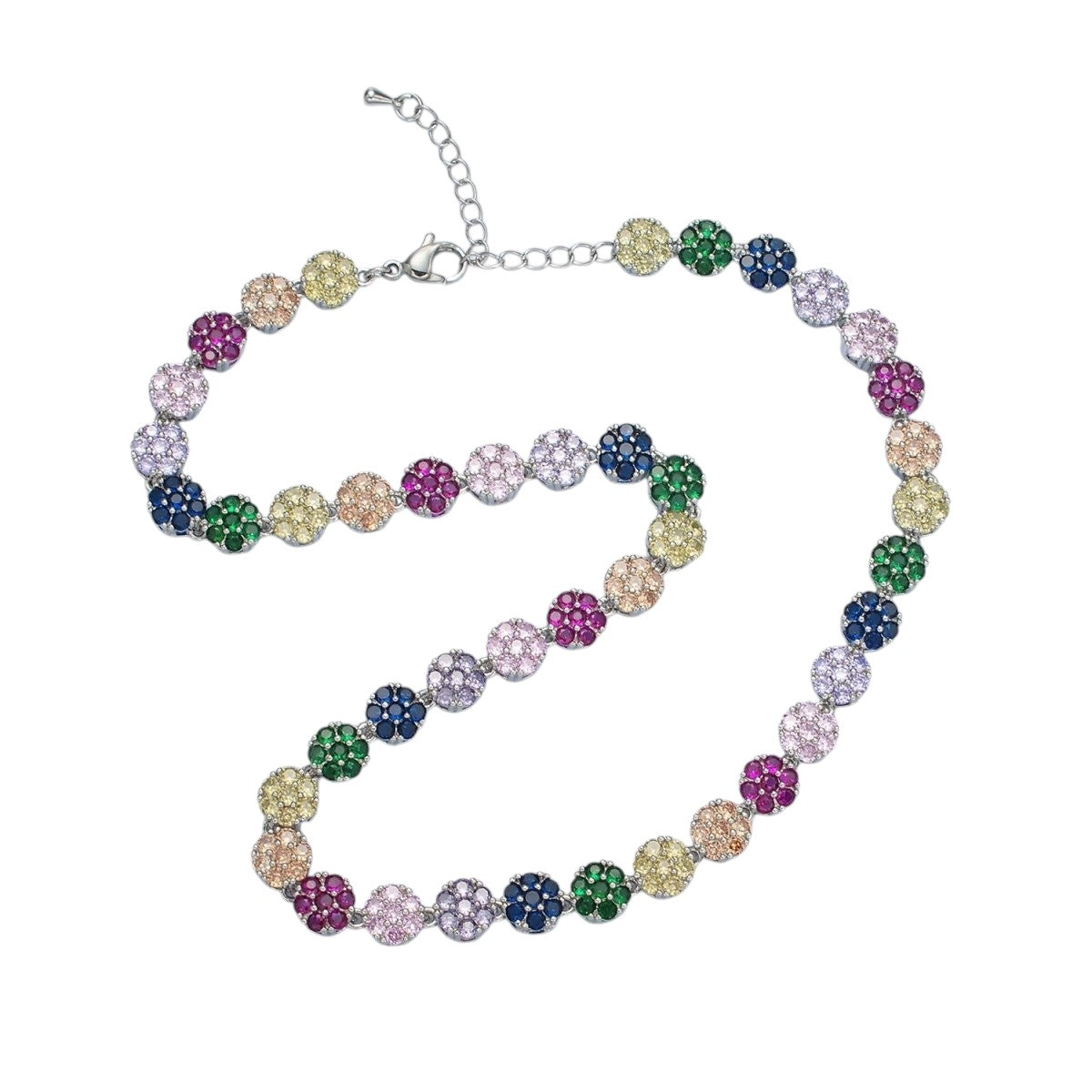 24K Gold Filled 7.8mm Multicolor CZ Flower 15.5 Inch Choker Necklace in Gold & Silver