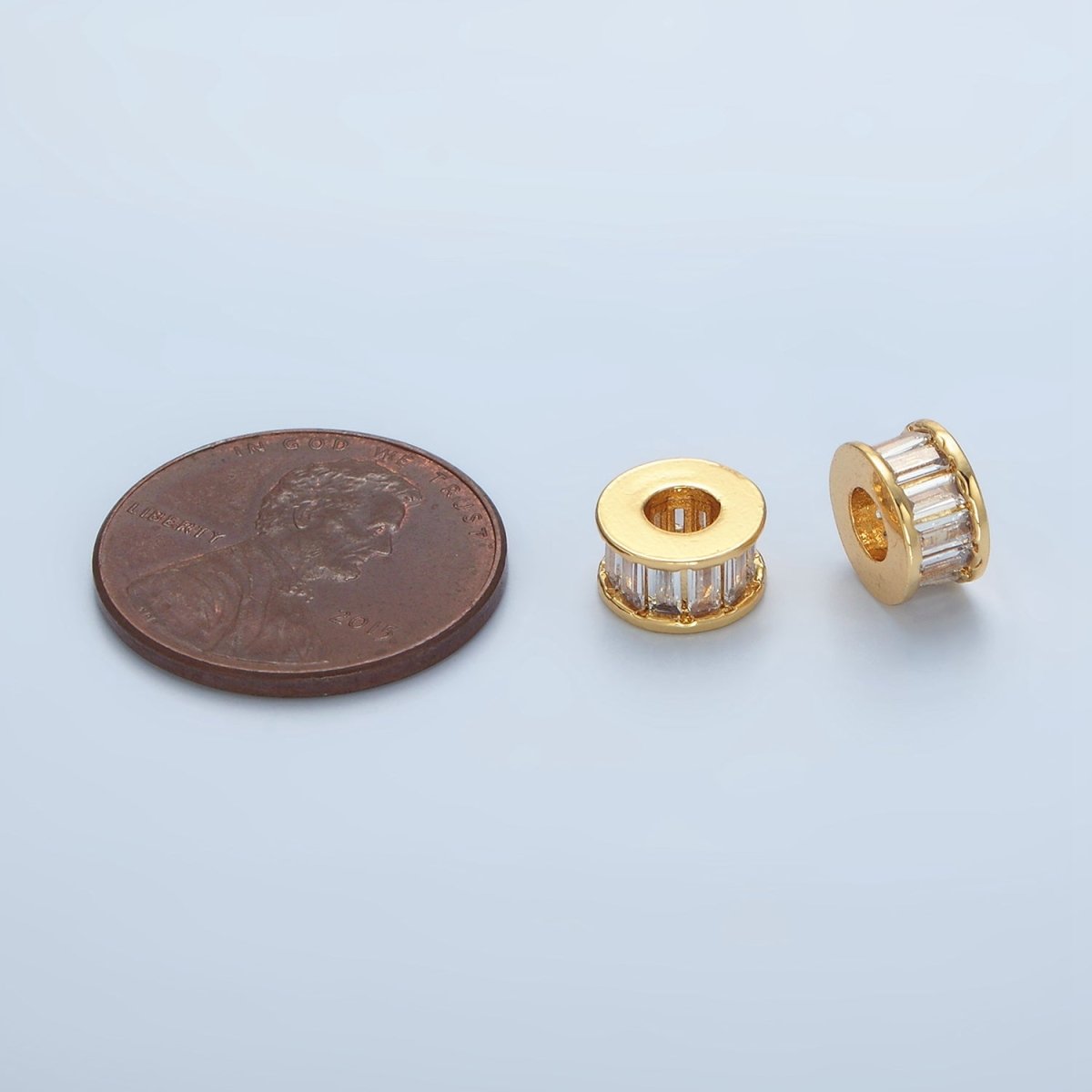 Minimalist 24K Gold-Filled 8mm Clear Baguette CZ Rondelle Spacer Bead