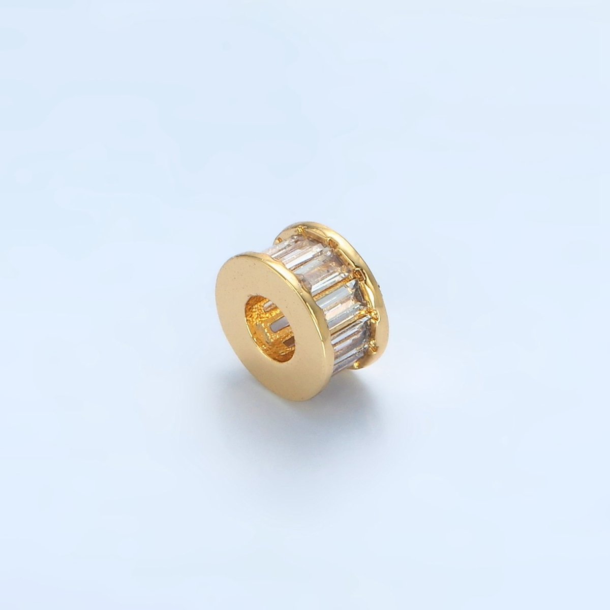 Minimalist 24K Gold-Filled 8mm Clear Baguette CZ Rondelle Spacer Bead