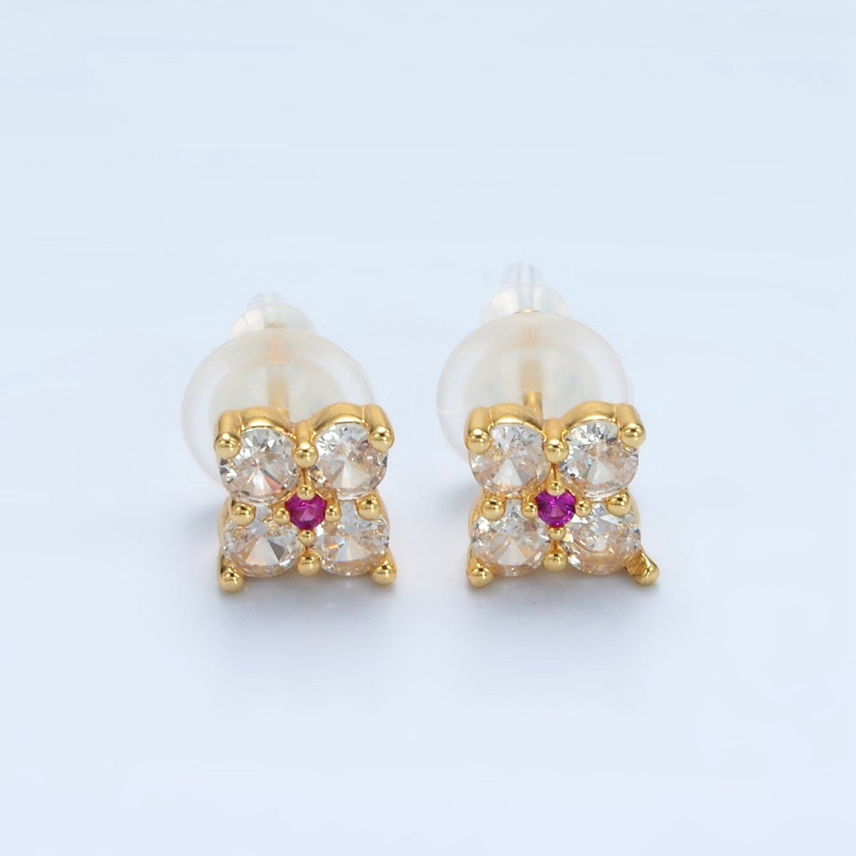 Everyday Simple 24K Gold-Filled 8mm Fuchsia Clear CZ Flower Petal Stud Earrings