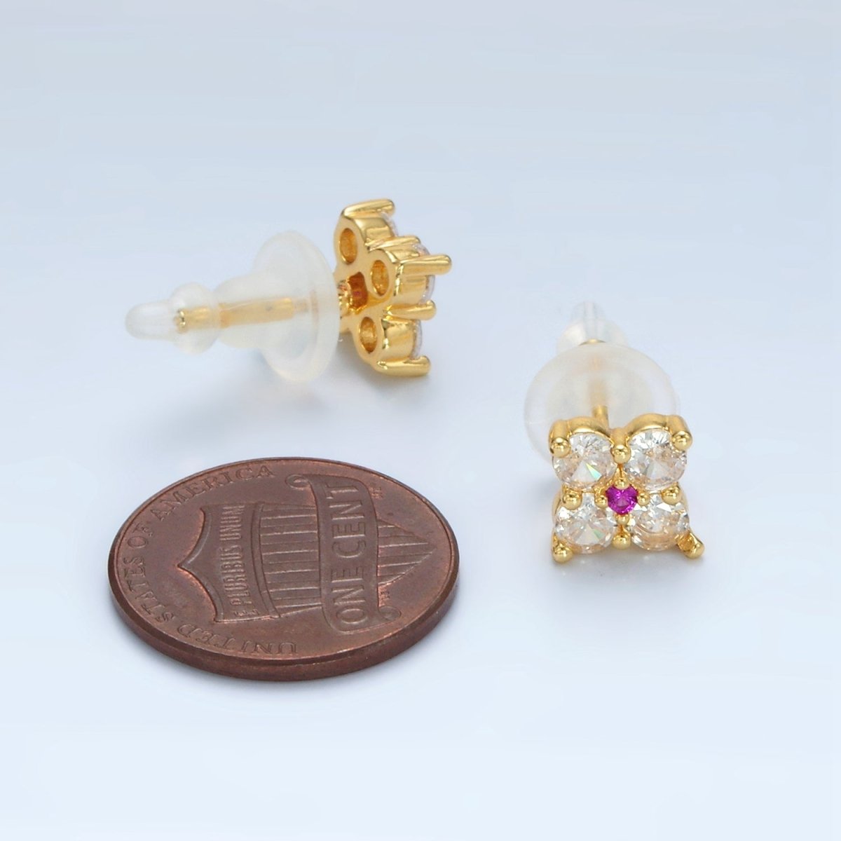 Everyday Simple 24K Gold-Filled 8mm Fuchsia Clear CZ Flower Petal Stud Earrings