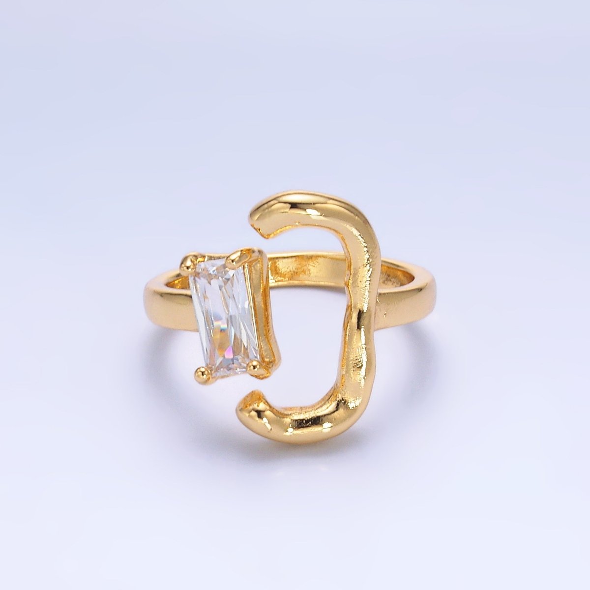 24K Gold Filled Baguette Curved Geometric Open Claw Ring