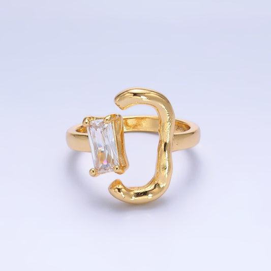 24K Gold Filled Baguette Curved Geometric Open Claw Ring