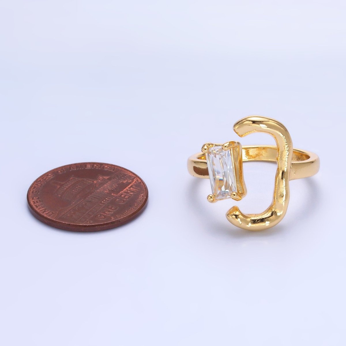 24K Gold Filled Baguette Curved Geometric Open Claw Ring