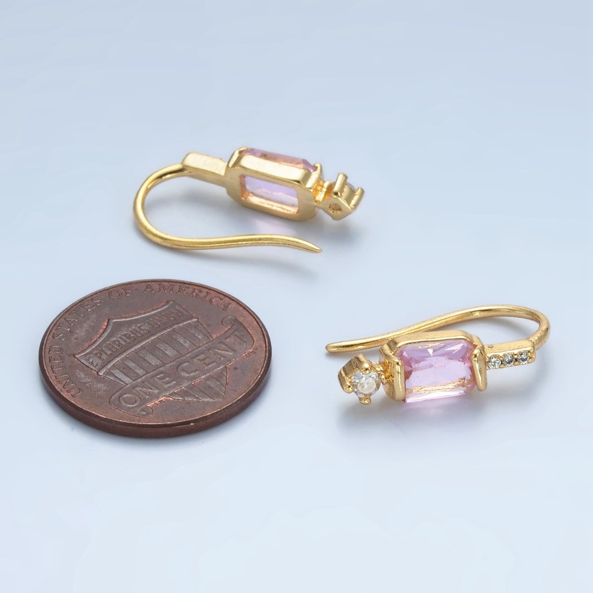 Minimalist 24K Gold-Filled Baguette CZ Micro Pave French Hook Earrings