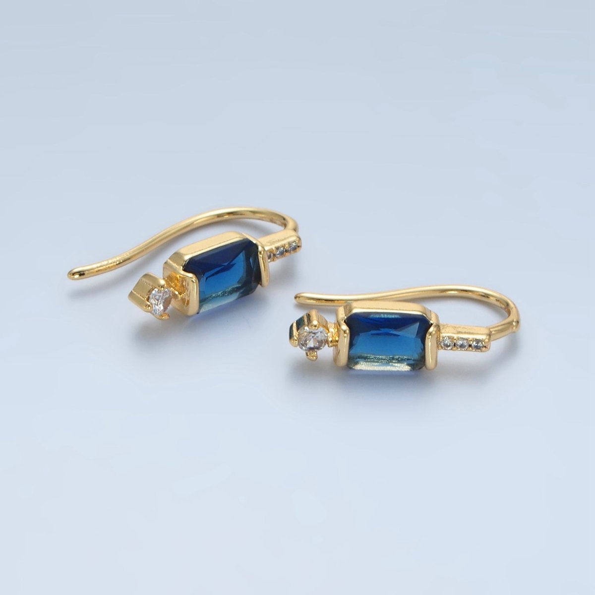 Minimalist 24K Gold-Filled Baguette CZ Micro Pave French Hook Earrings