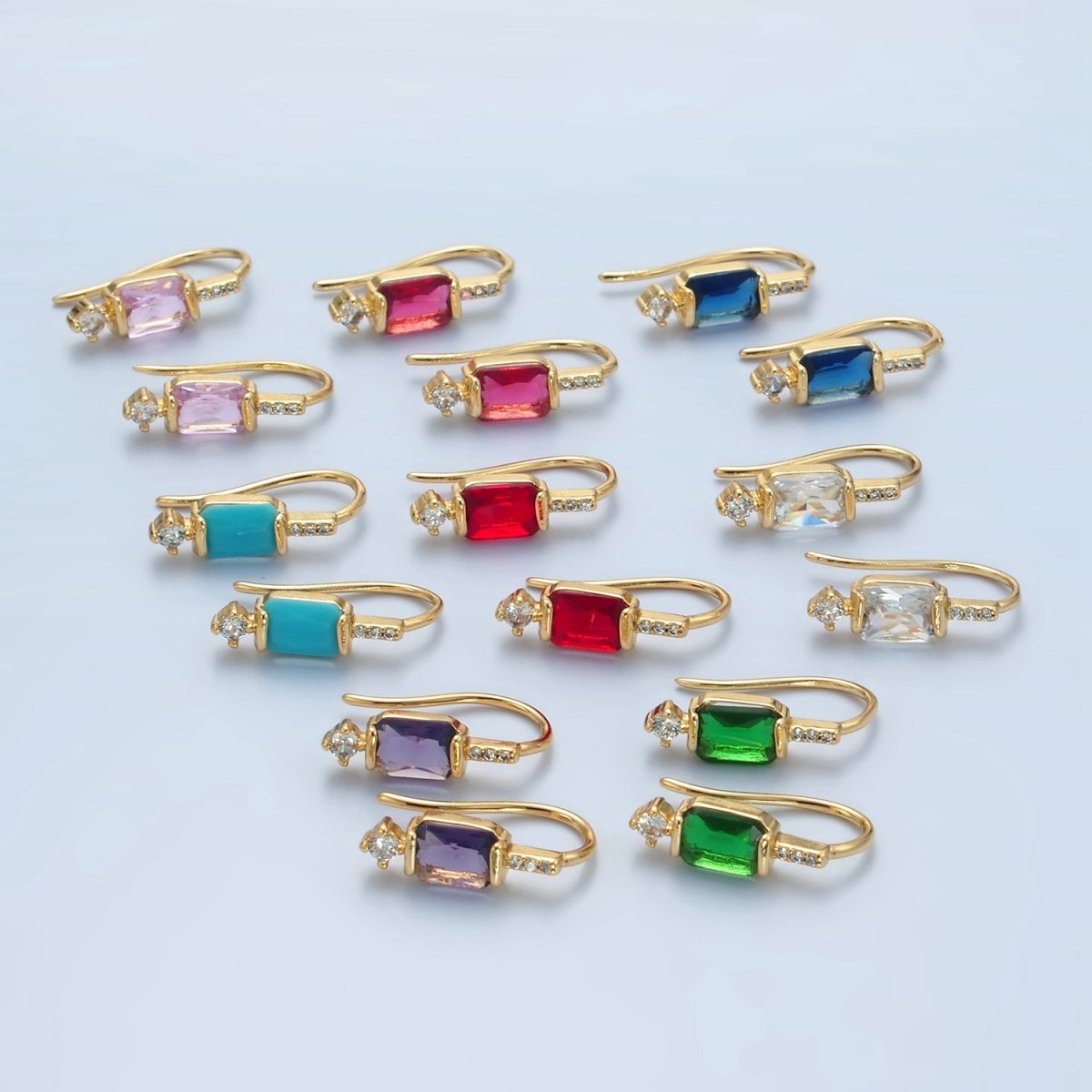 Minimalist 24K Gold-Filled Baguette CZ Micro Pave French Hook Earrings