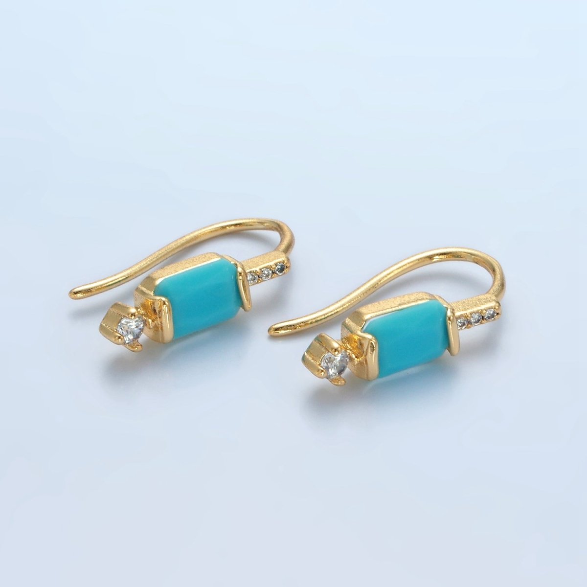 Minimalist 24K Gold-Filled Baguette CZ Micro Pave French Hook Earrings