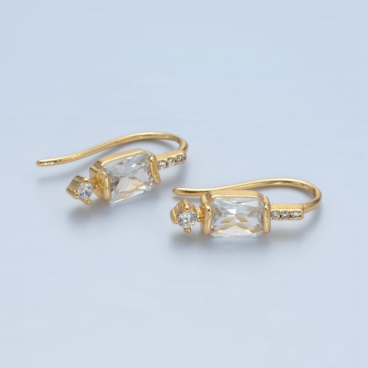 Minimalist 24K Gold-Filled Baguette CZ Micro Pave French Hook Earrings