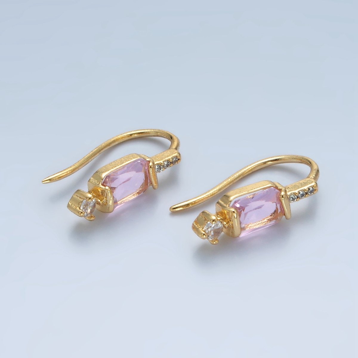 Minimalist 24K Gold-Filled Baguette CZ Micro Pave French Hook Earrings