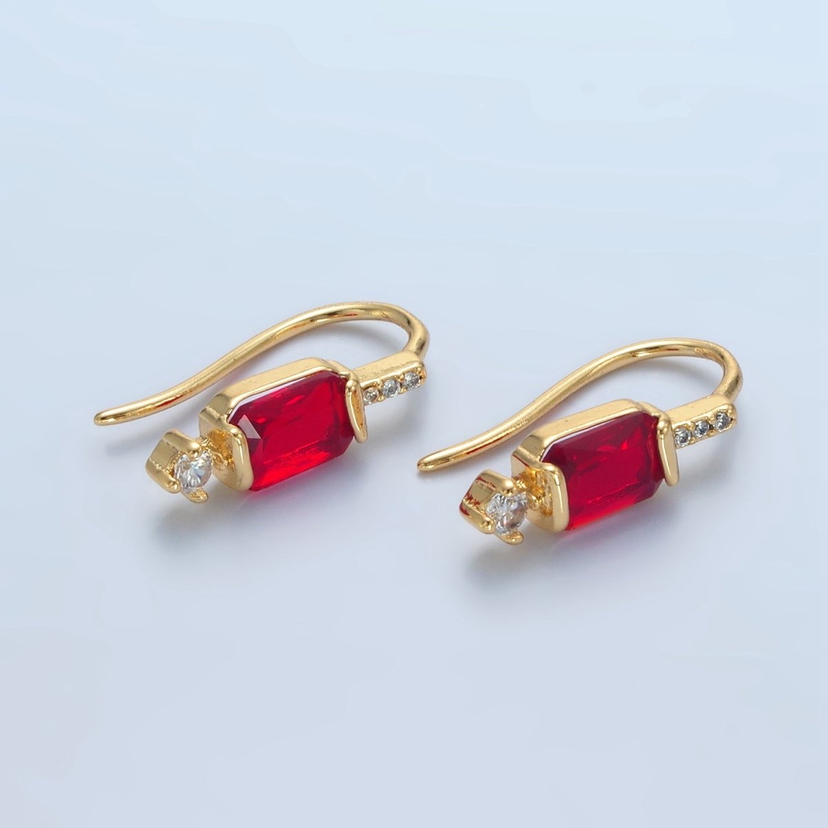 Minimalist 24K Gold-Filled Baguette CZ Micro Pave French Hook Earrings