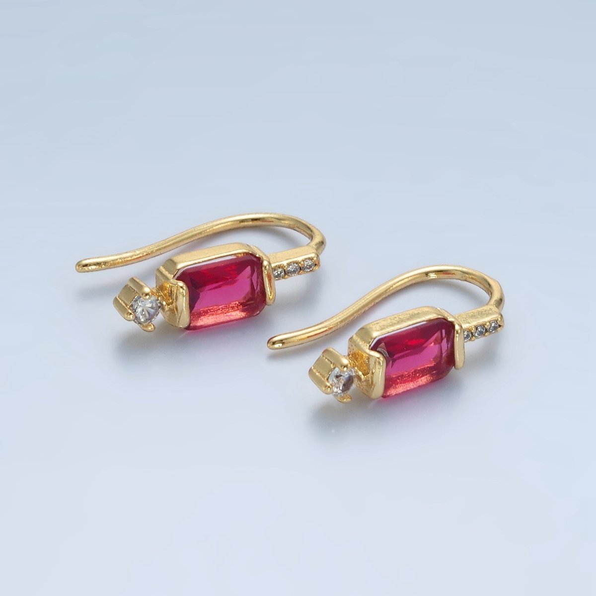 Minimalist 24K Gold-Filled Baguette CZ Micro Pave French Hook Earrings