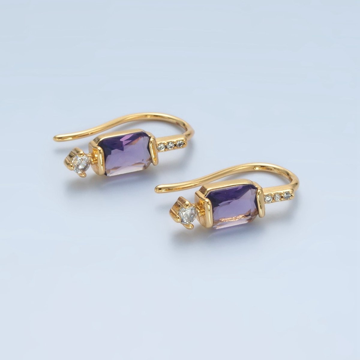 Minimalist 24K Gold-Filled Baguette CZ Micro Pave French Hook Earrings