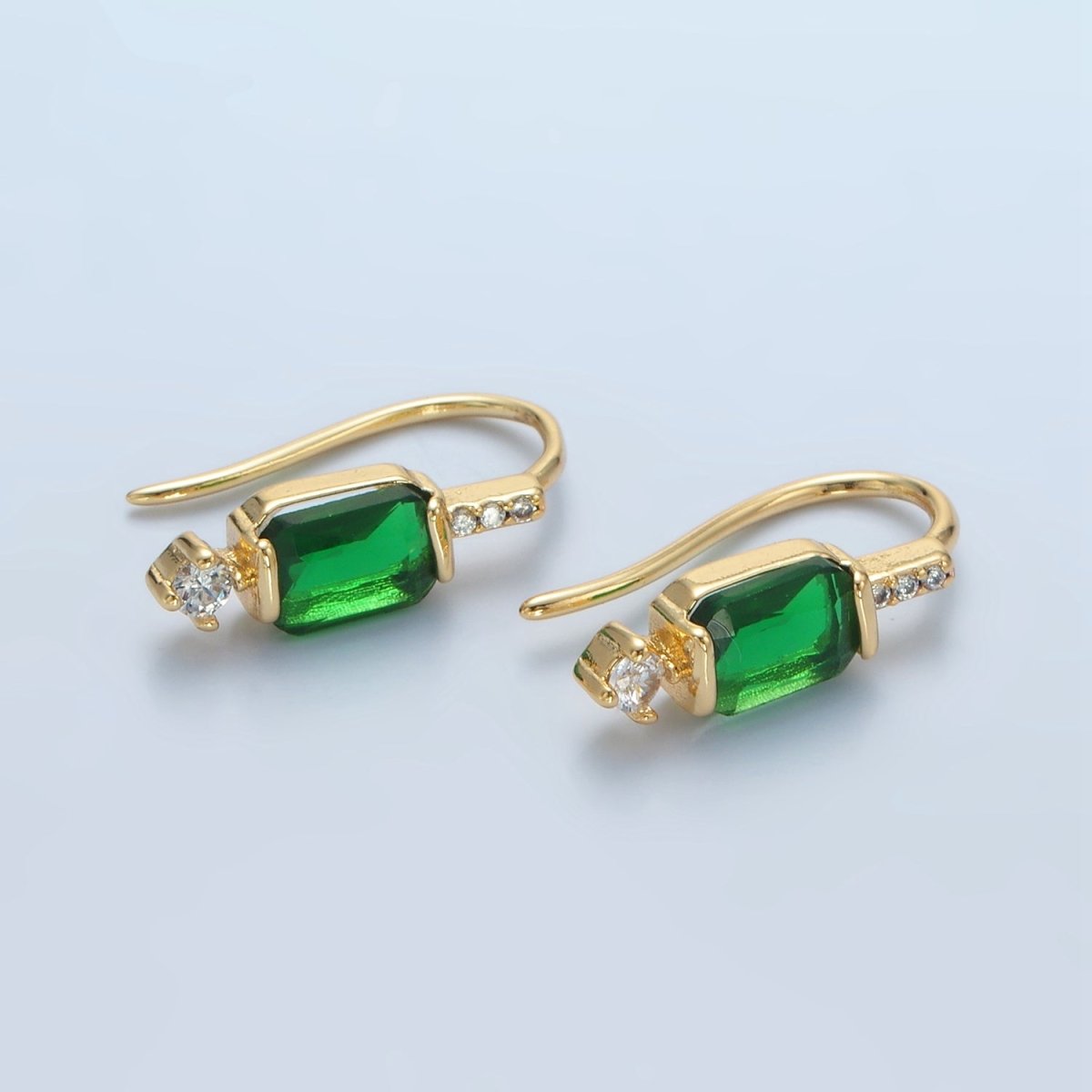 Minimalist 24K Gold-Filled Baguette CZ Micro Pave French Hook Earrings