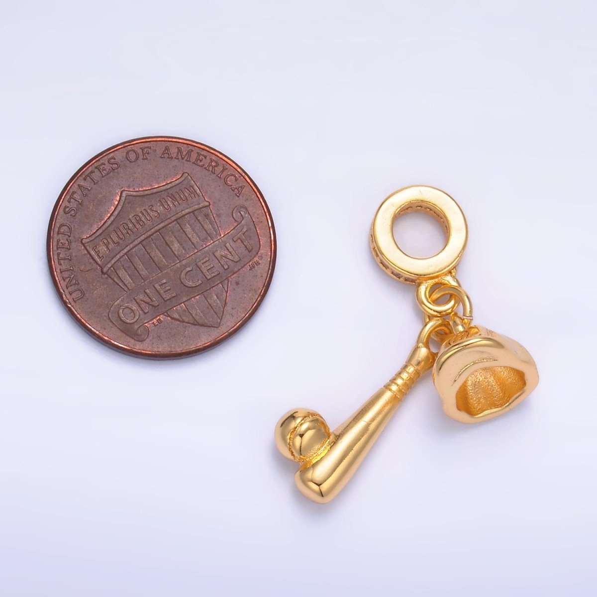 24K Gold-Filled Baseball Bat Cap Micro Paved CZ Rondelle Drop Pendant