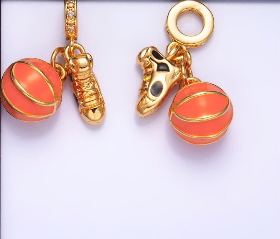 24K Gold-Filled Basketball Shoes Enamel Micro Pave CZ Rondelle Drop Pendant