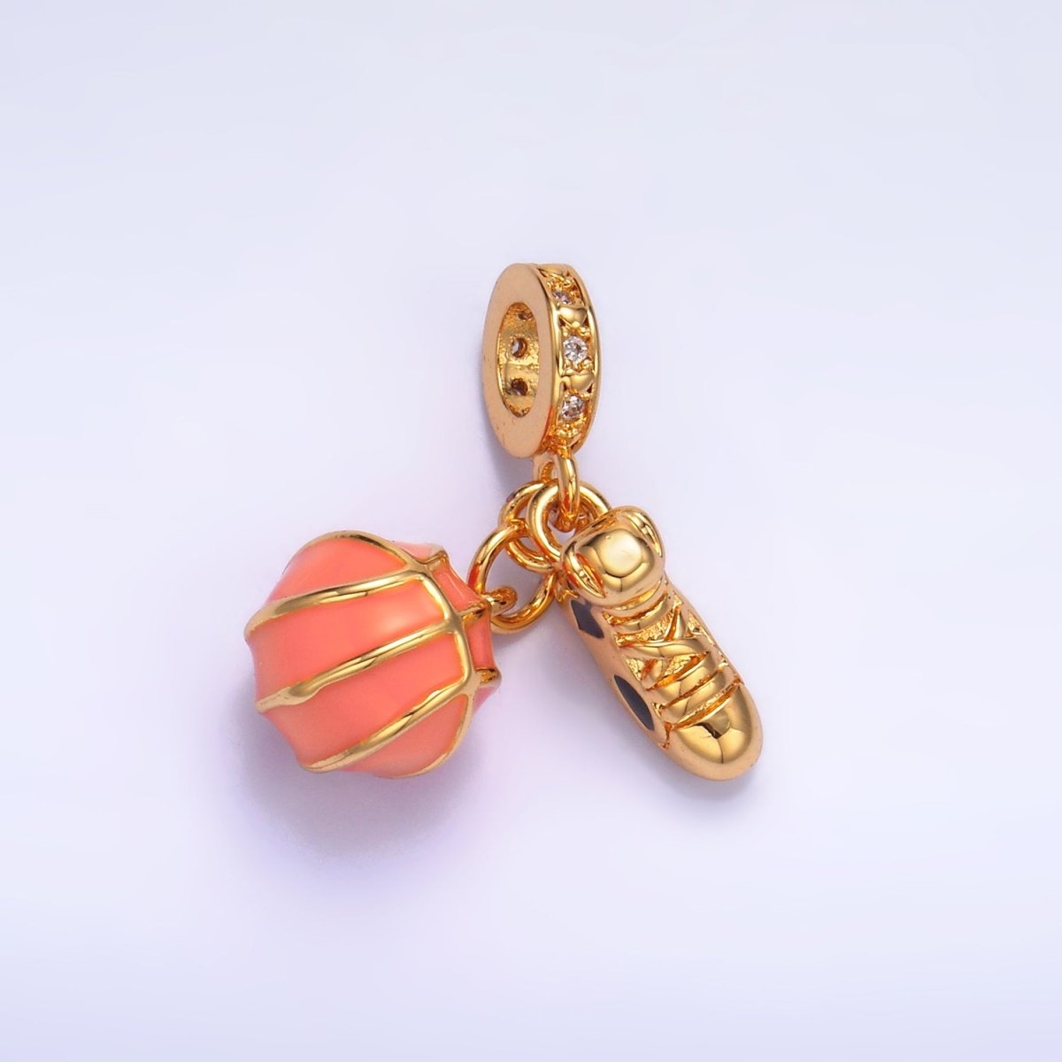 24K Gold-Filled Basketball Shoes Enamel Micro Pave CZ Rondelle Drop Pendant