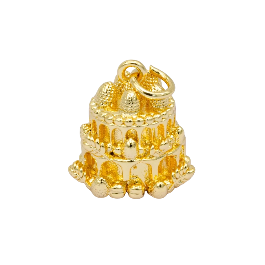 24K Gold Filled 14mm x 15mm Birthday Cake Multidimensional 3D Charm in Gold or Silver