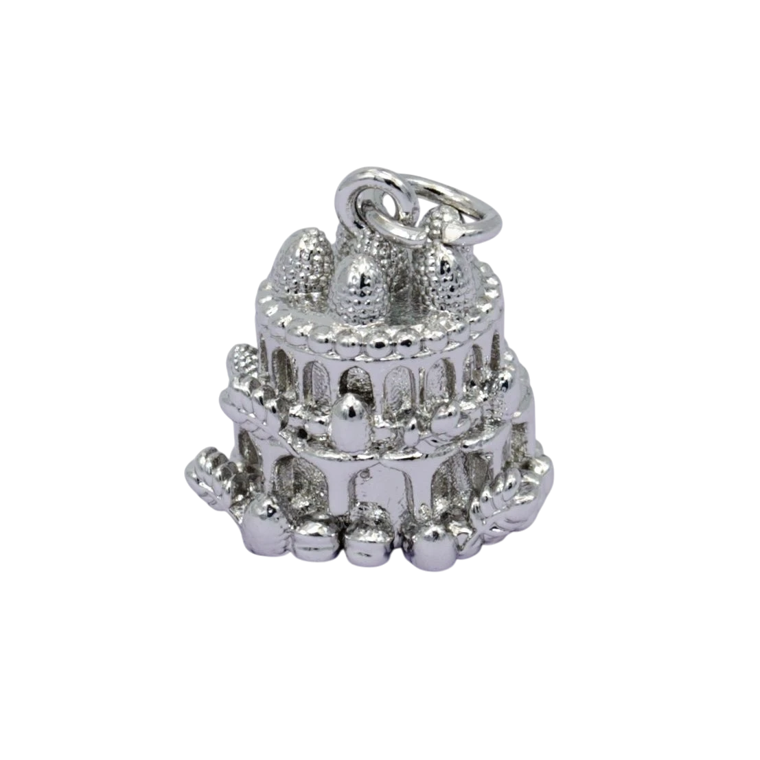 24K Gold Filled 14mm x 15mm Birthday Cake Multidimensional 3D Charm in Gold or Silver