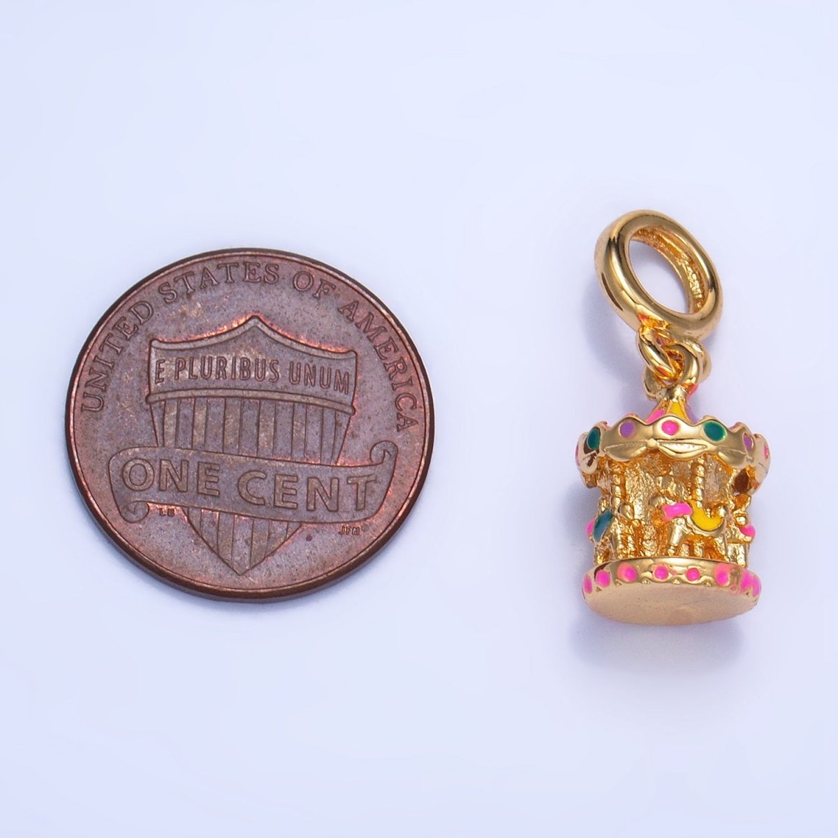 24K Gold-Filled Carousel Carnival Enamel Multidimensional Rondelle Drop Pendant