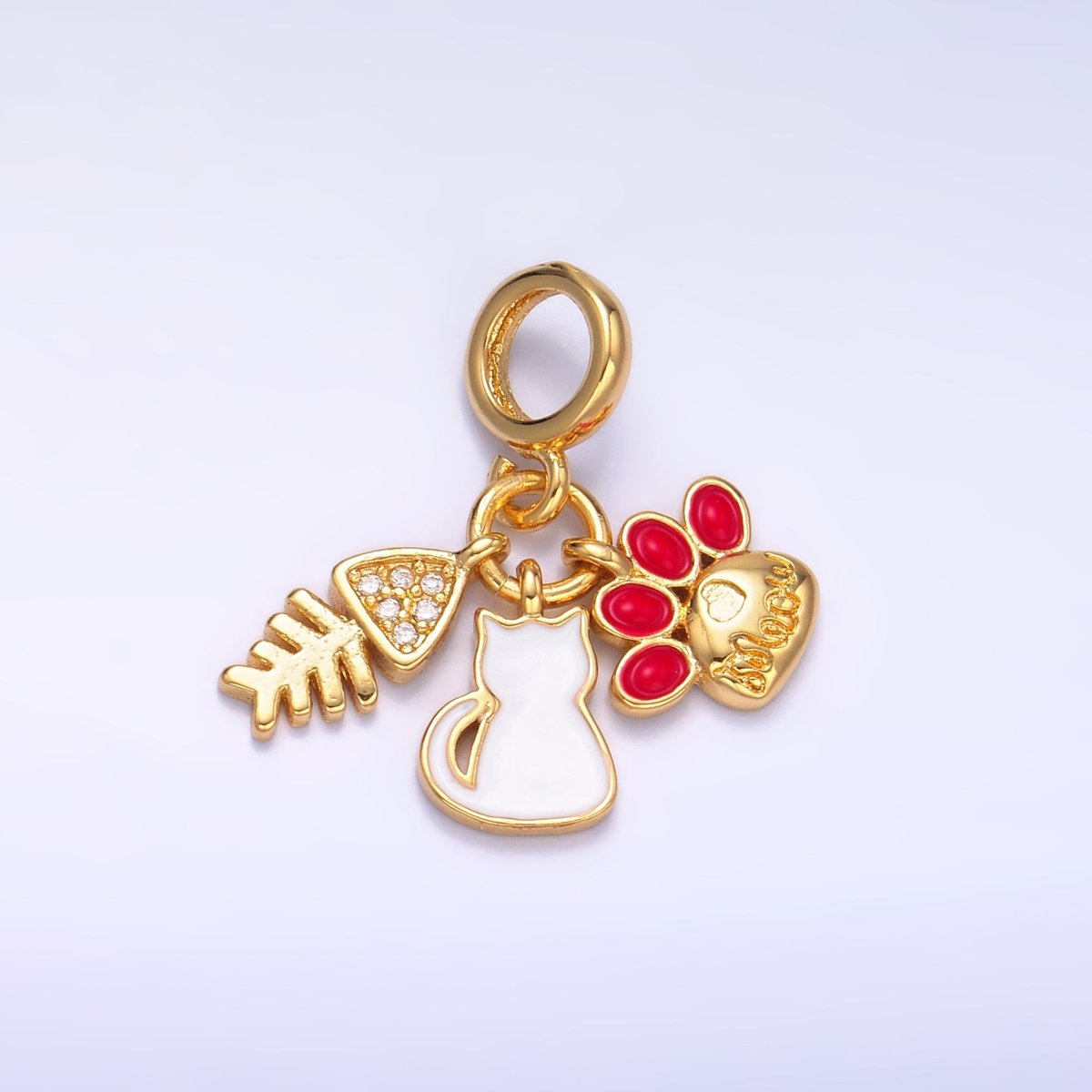 24K Gold-Filled 11.6mm Cat Pawprint Fish Bone Rondelle Drop Pendant