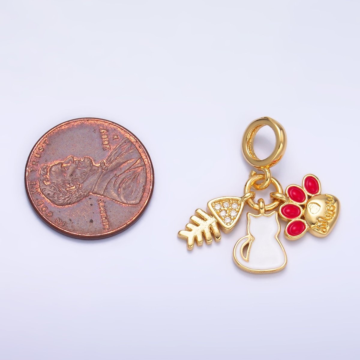 24K Gold-Filled 11.6mm Cat Pawprint Fish Bone Rondelle Drop Pendant