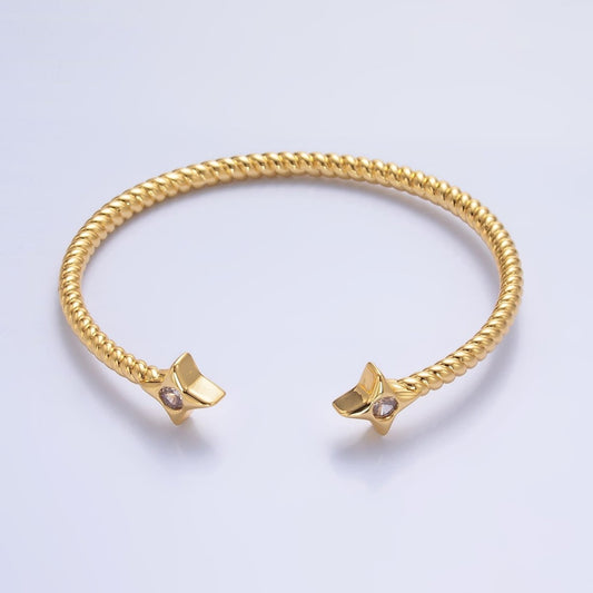 24K Gold Filled Celestial Star CZ Croissant Cuff Bracelet in Gold & Silver