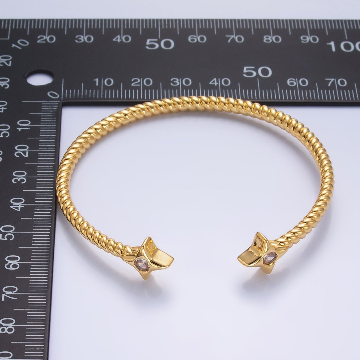 24K Gold Filled Celestial Star CZ Croissant Cuff Bracelet in Gold & Silver