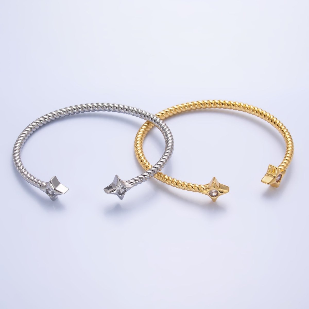 24K Gold Filled Celestial Star CZ Croissant Cuff Bracelet in Gold & Silver