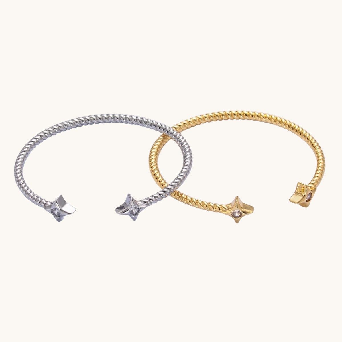 24K Gold Filled Celestial Star CZ Croissant Cuff Bracelet in Gold or Silver