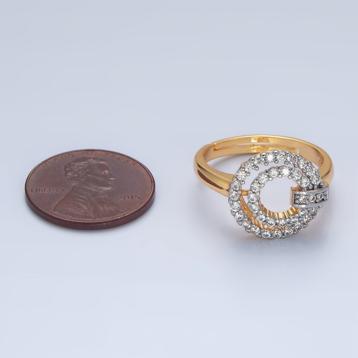 Beautiful 24K Gold-Filled Circular Buckle Open Band Mixed Metal Stackable Ring
