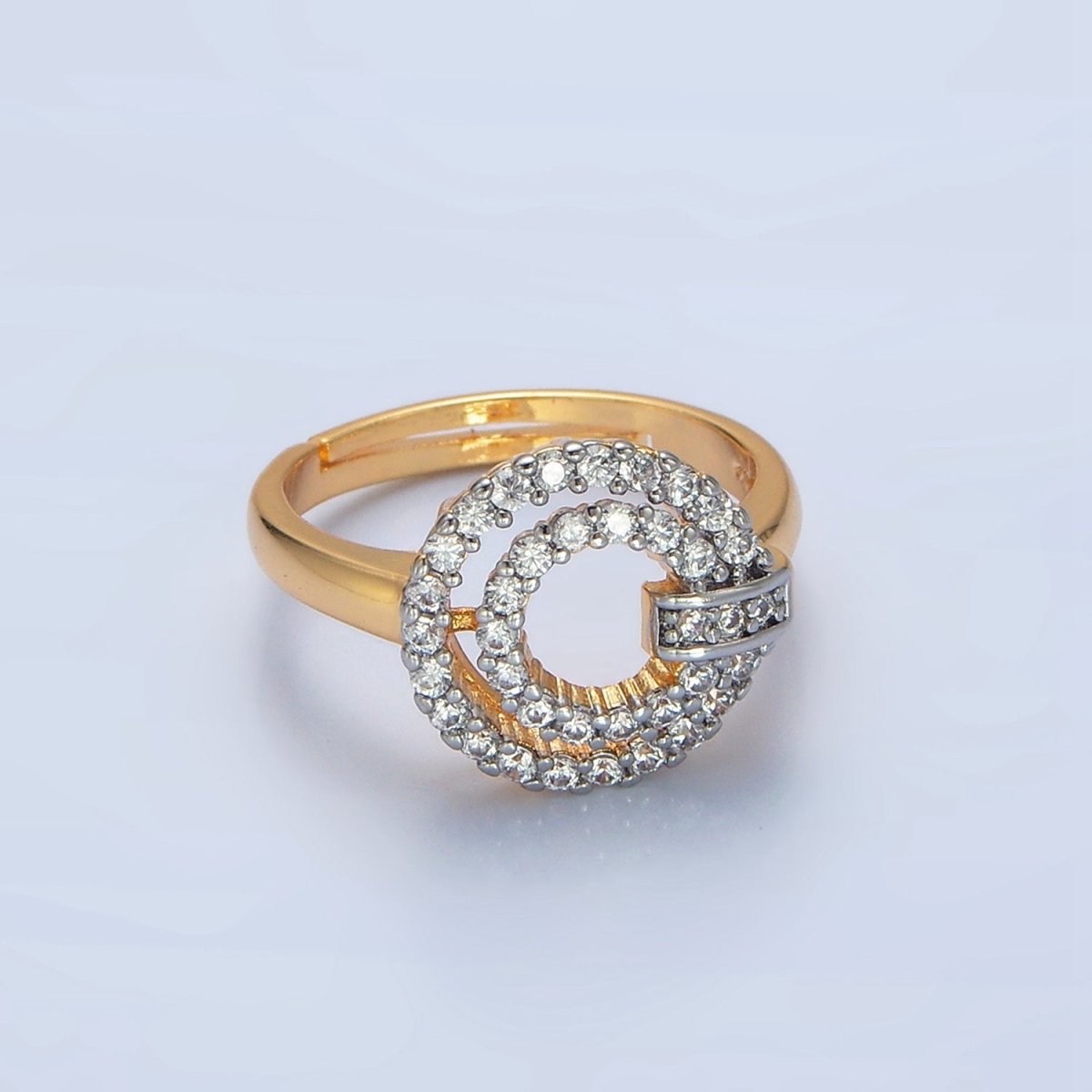 Beautiful 24K Gold-Filled Circular Buckle Open Band Mixed Metal Stackable Ring