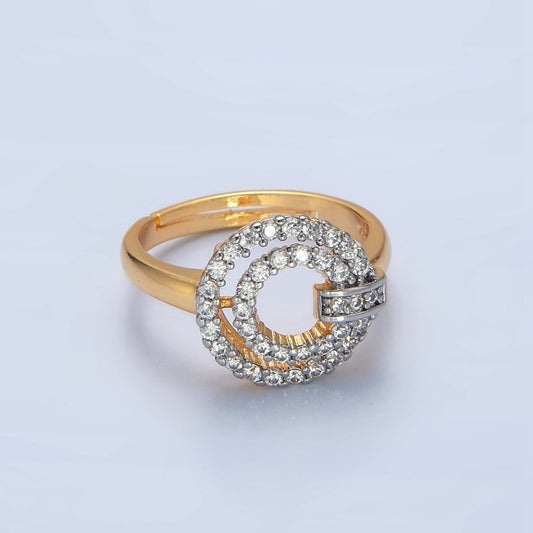Beautiful 24K Gold-Filled Circular Buckle Open Band Mixed Metal Stackable Ring