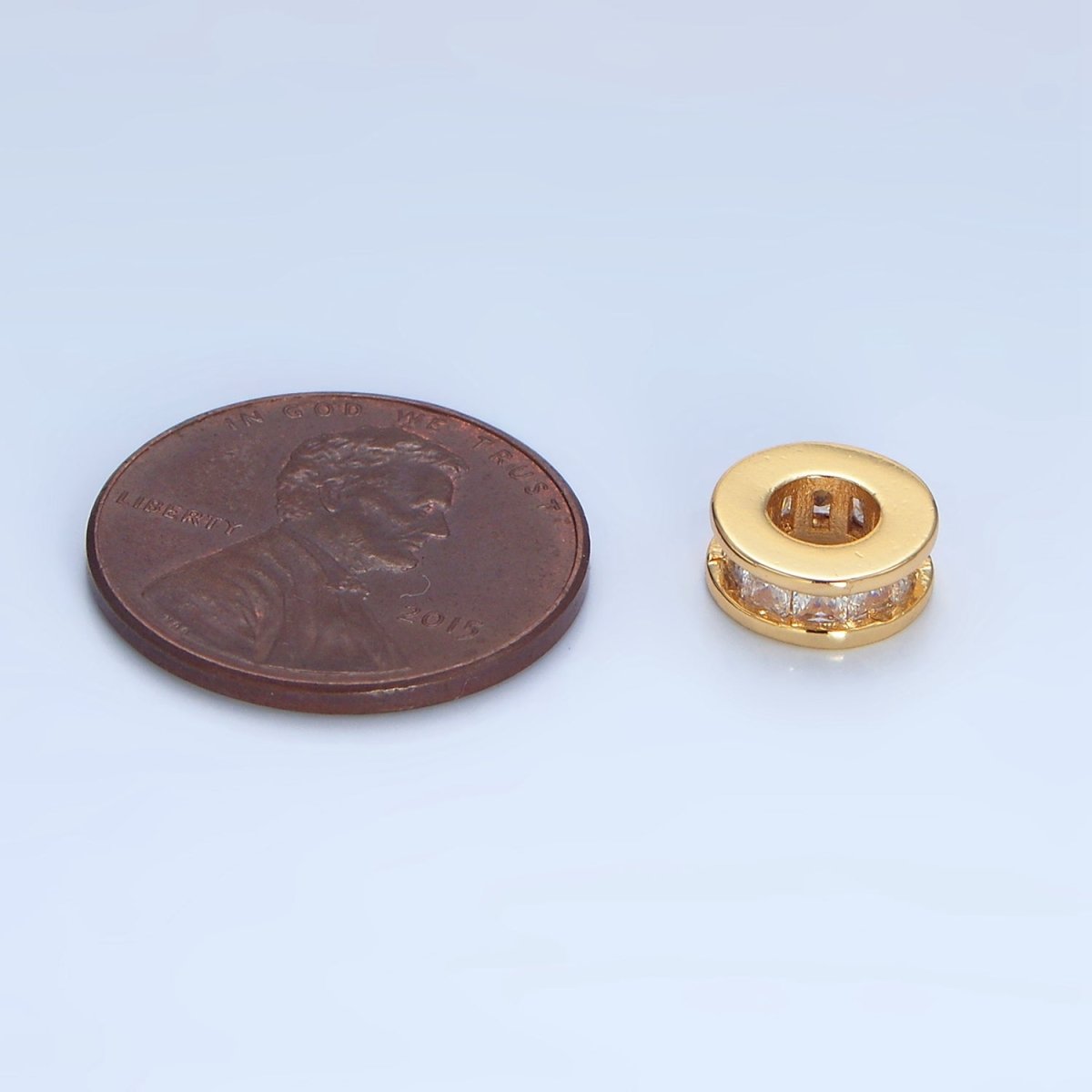24K Gold-Filled 9mm Clear Baguette CZ Rondelle Bead in Gold or Silver